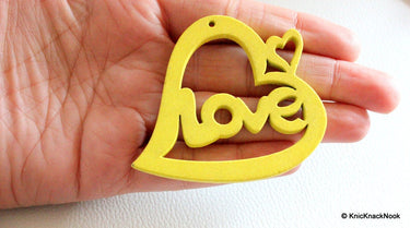 1 x Yellow Love Heart Wood Bead 70mm